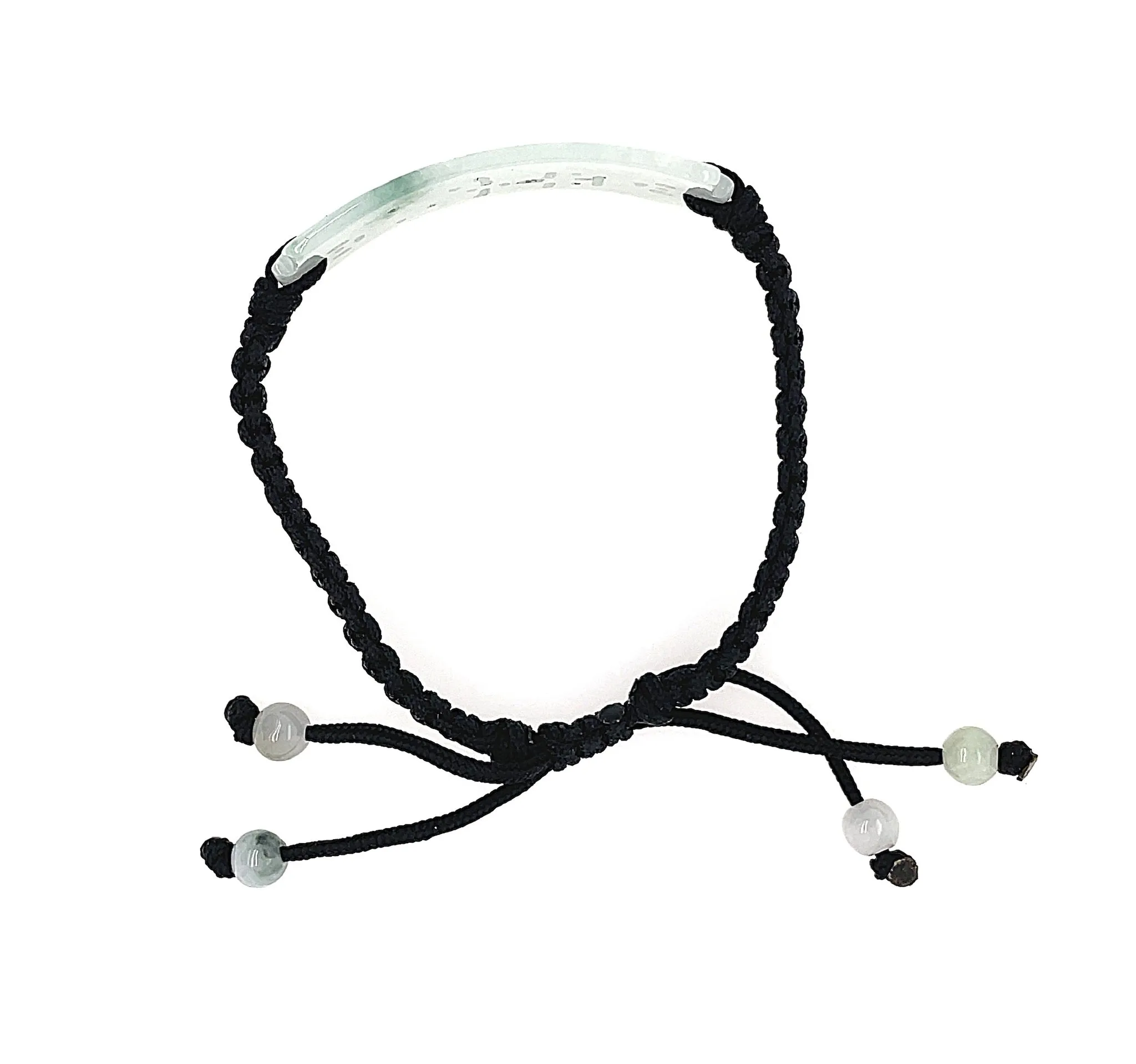 Burmese Jadeite Carved Good Fortune Men's Silk Bracelet