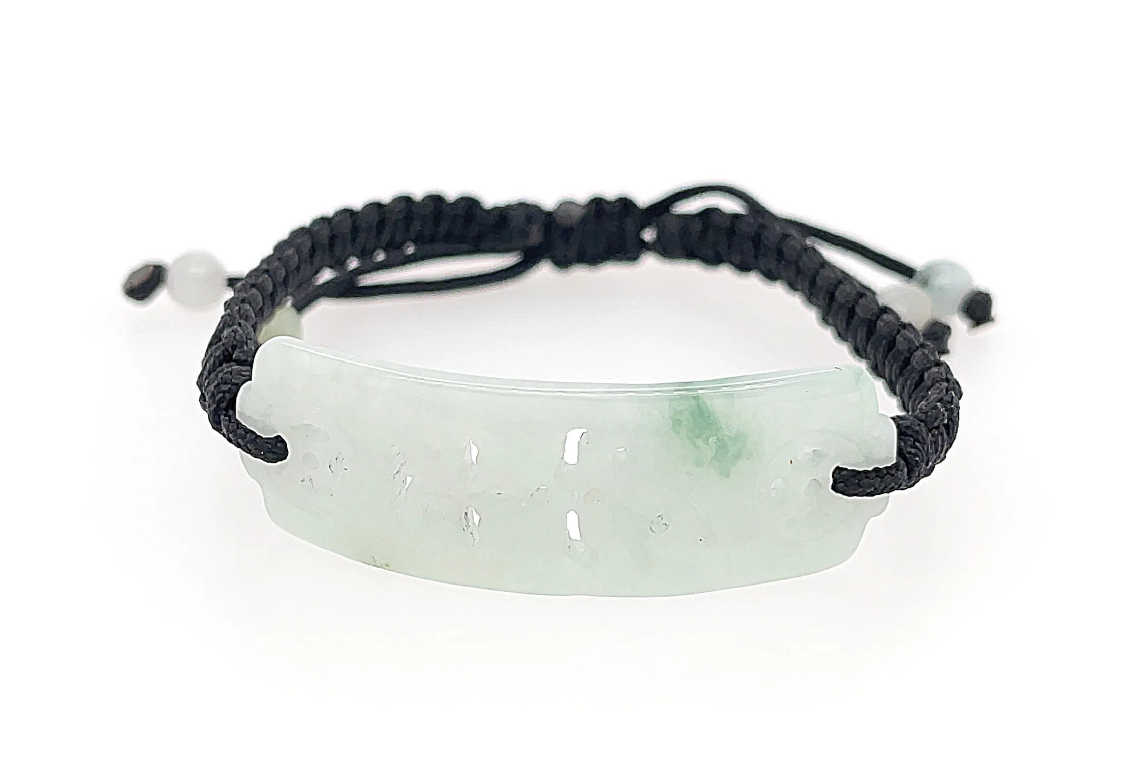 Burmese Jadeite Carved Good Fortune Men's Silk Bracelet