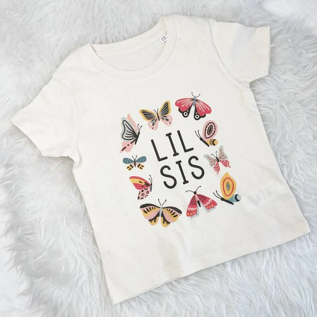 Butterfly Big Sis Lil Sis Natural T Shirt Set