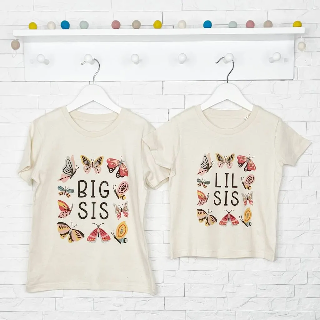 Butterfly Big Sis Lil Sis Natural T Shirt Set