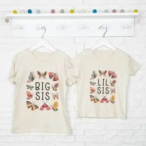 Butterfly Big Sis Lil Sis Natural T Shirt Set