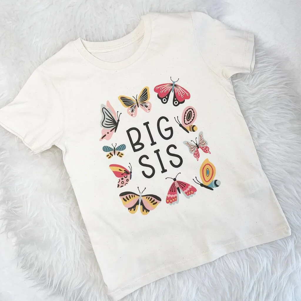 Butterfly Big Sis Lil Sis Natural T Shirt Set