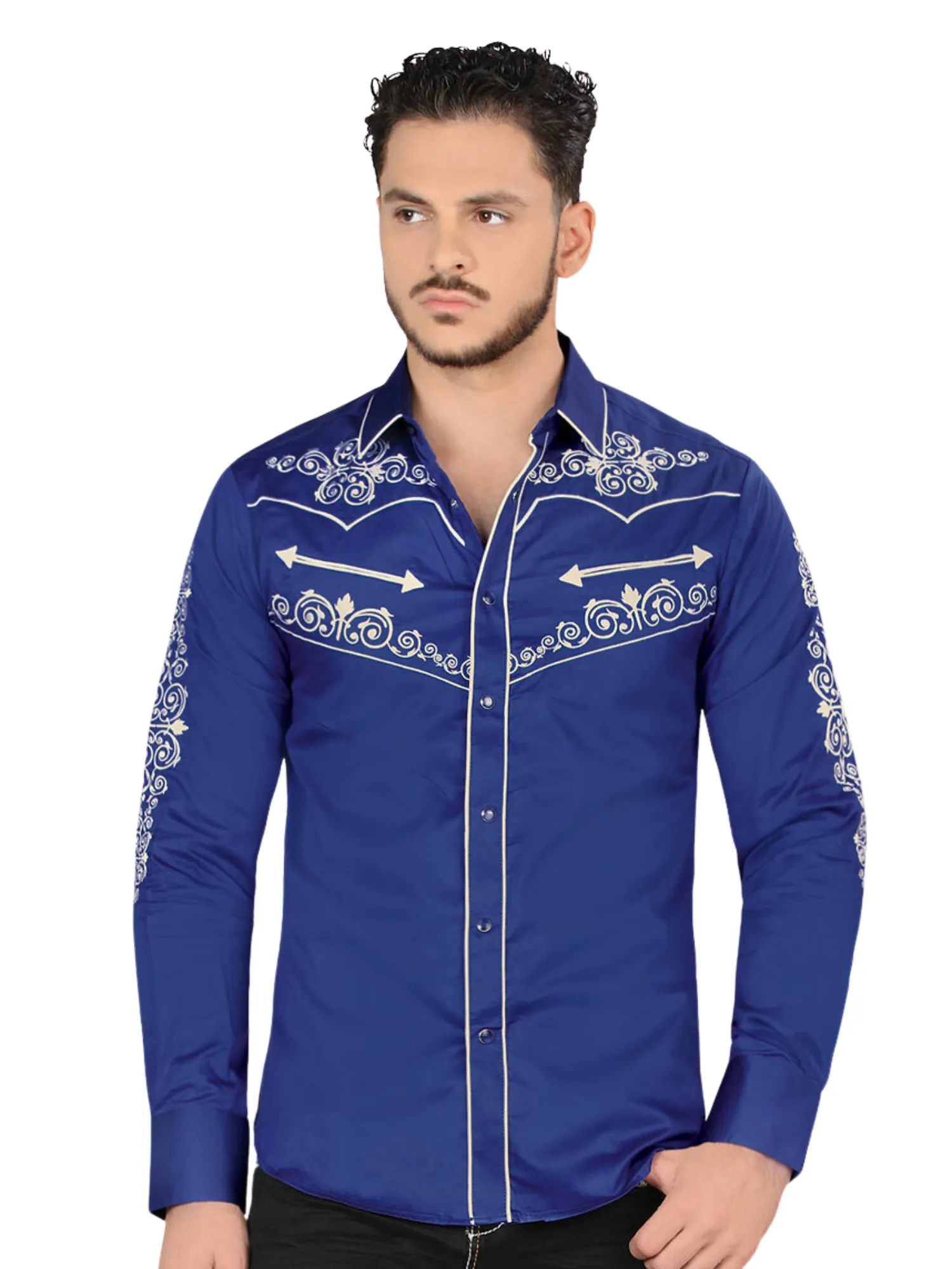 Camisa Vaquera Bordada Manga Larga para Hombre 'Montero' - ID: 3547