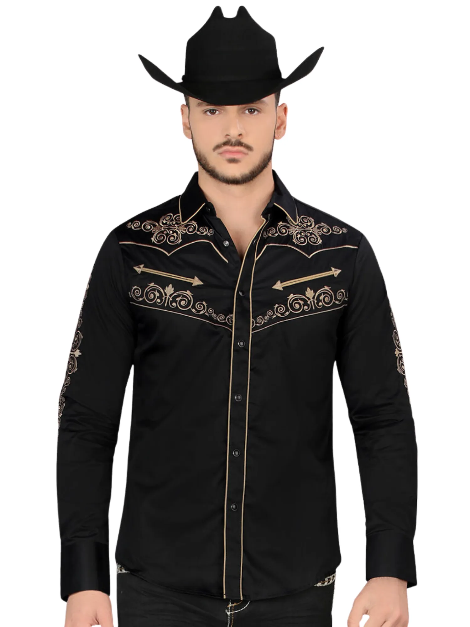 Camisa Vaquera Bordada Manga Larga para Hombre 'Montero' - ID: 3547