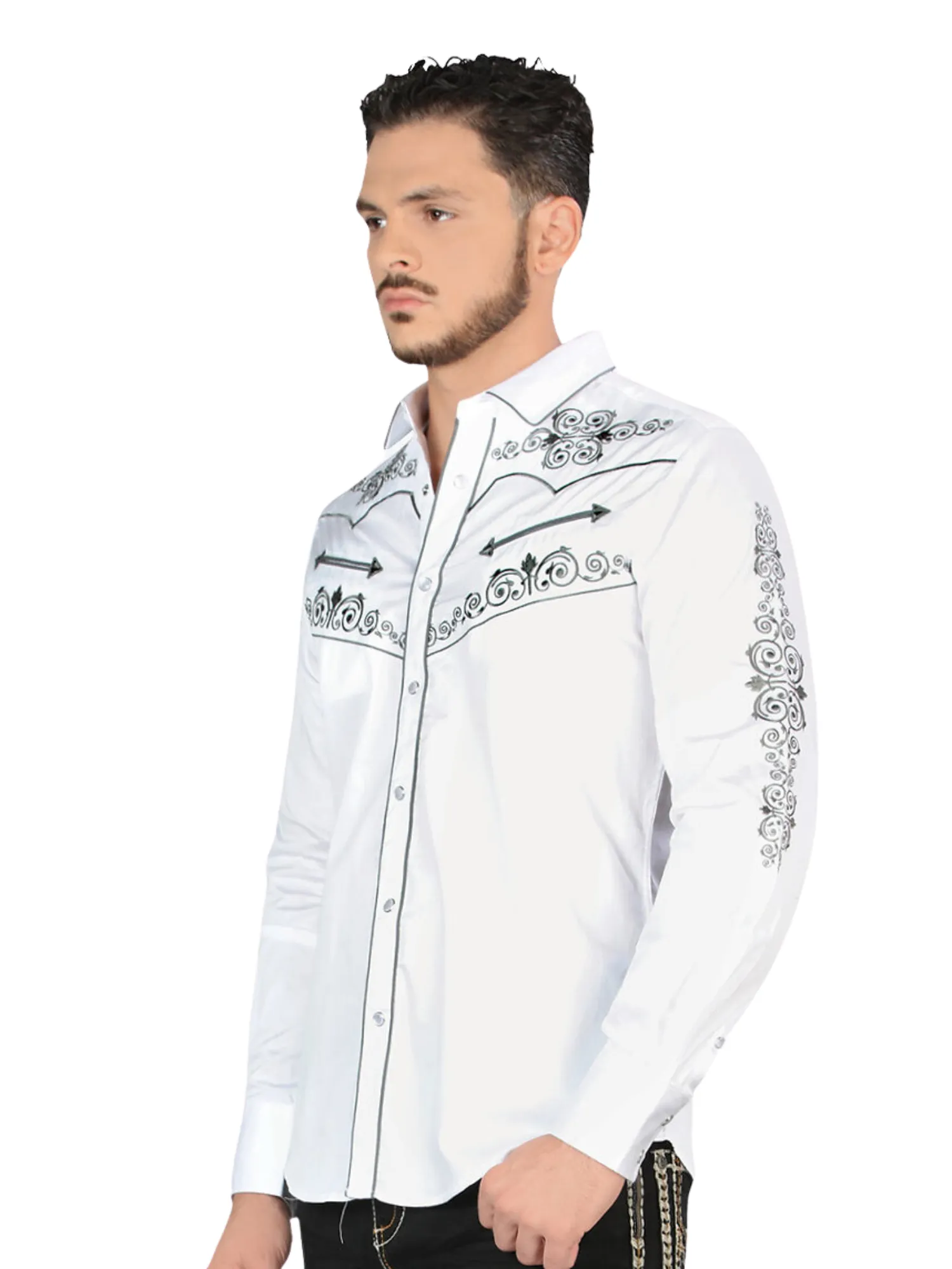 Camisa Vaquera Bordada Manga Larga para Hombre 'Montero' - ID: 3547