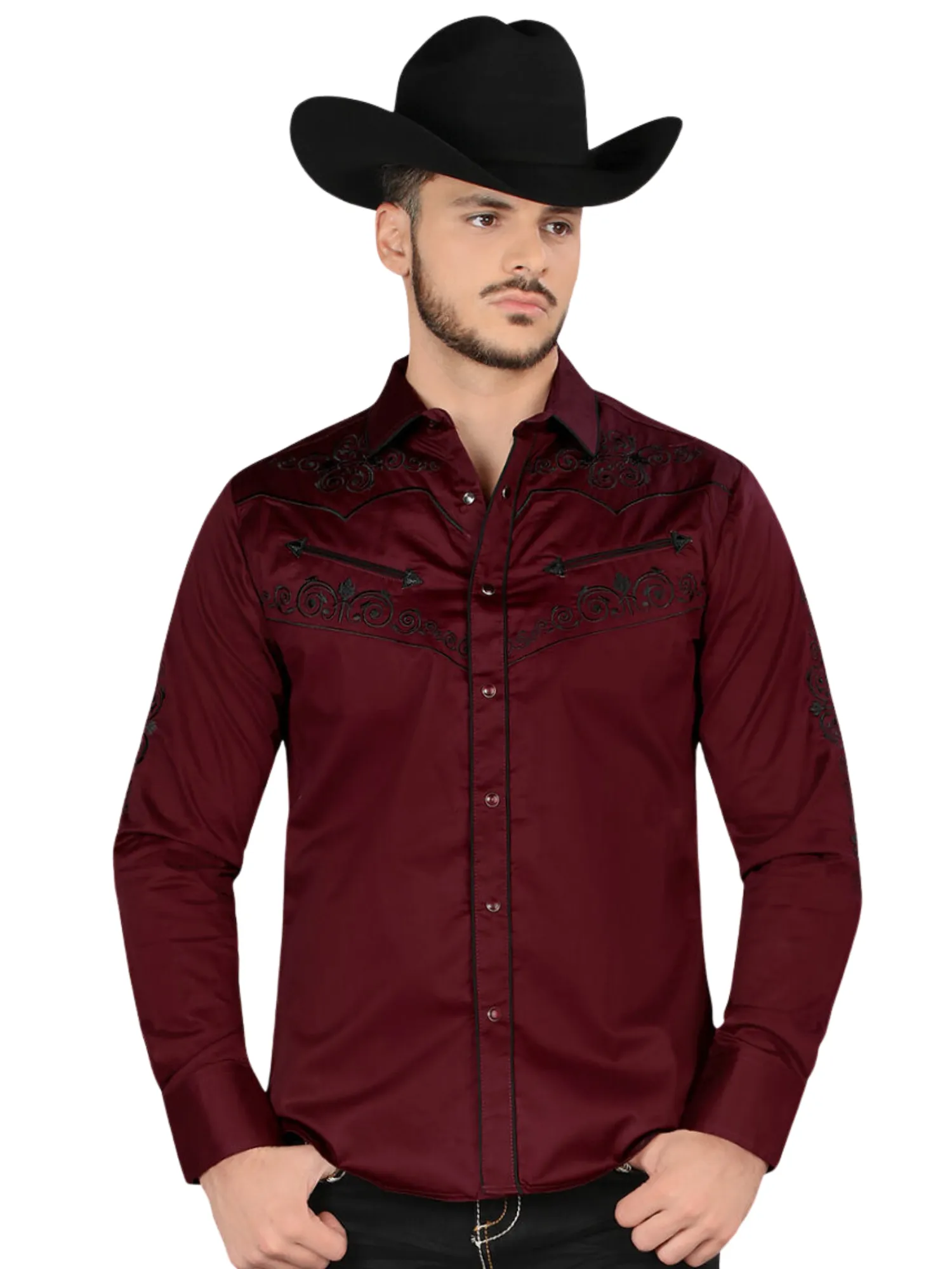 Camisa Vaquera Bordada Manga Larga para Hombre 'Montero' - ID: 3547