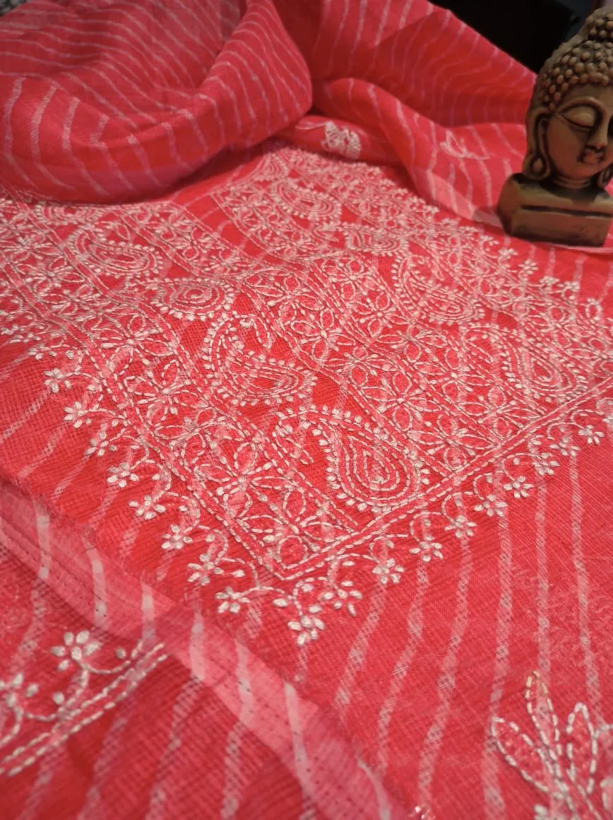 Carrot Red Chinkari Kota Doriya Suit fabric