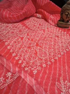 Carrot Red Chinkari Kota Doriya Suit fabric