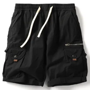 Casual Elastic Waist Multi-pocket Cotton Men's Shorts