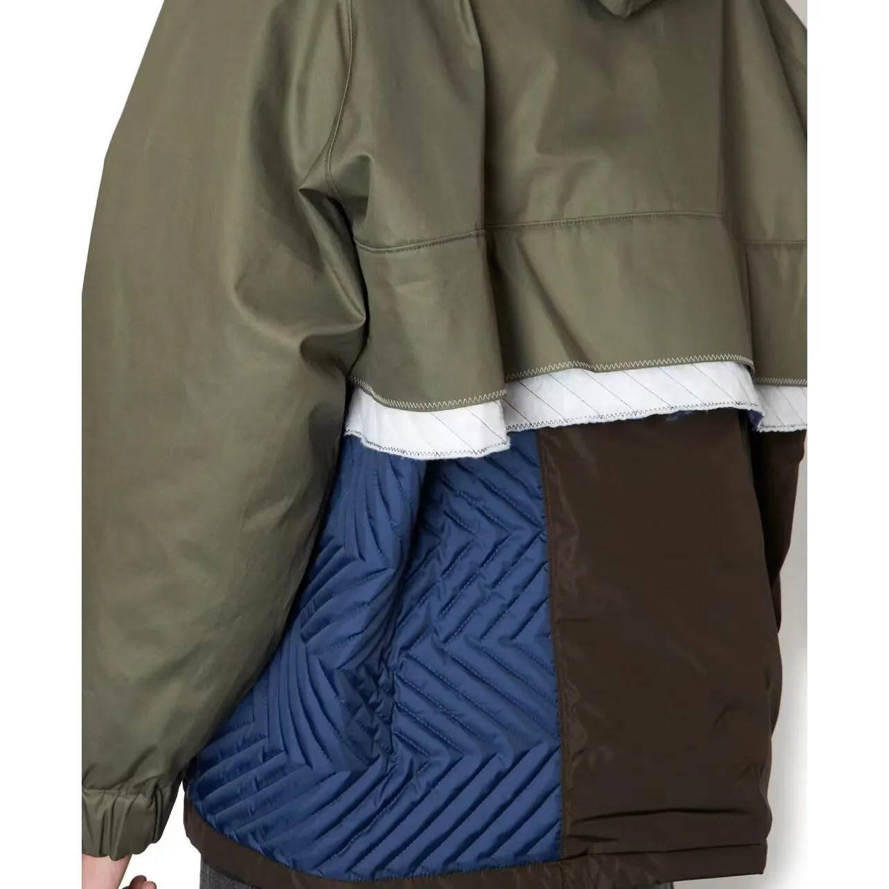 Color Matching Men's Hooded Semi Zipper Silhouette Jacket