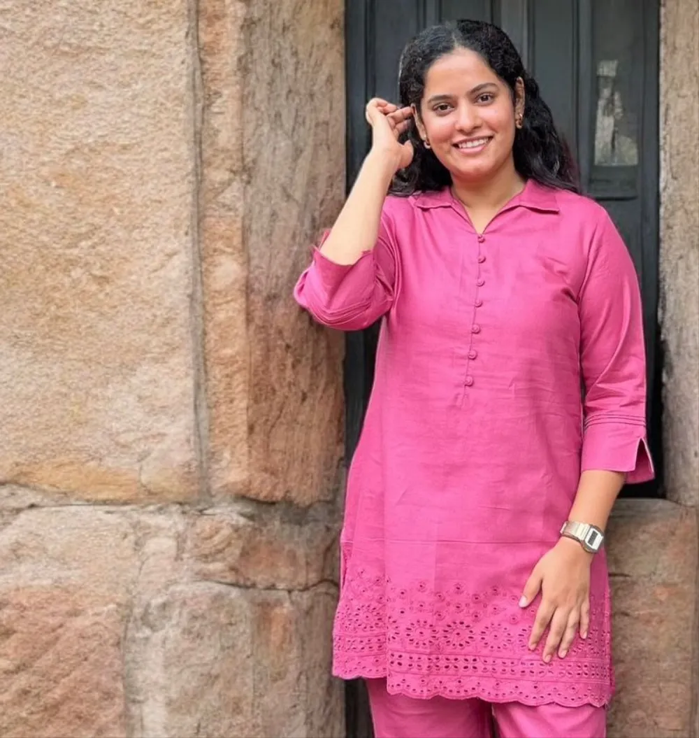 Coord Set Chikankari Cutwork Cotton In Pink Color