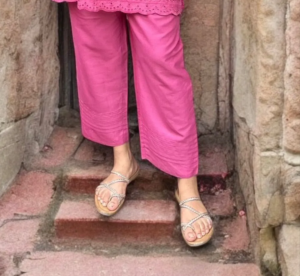 Coord Set Chikankari Cutwork Cotton In Pink Color