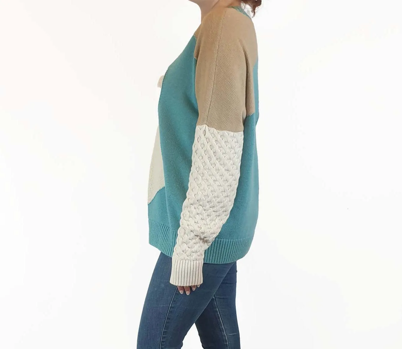 Cos wool-cotton uniquely textured patchwork jumper size S