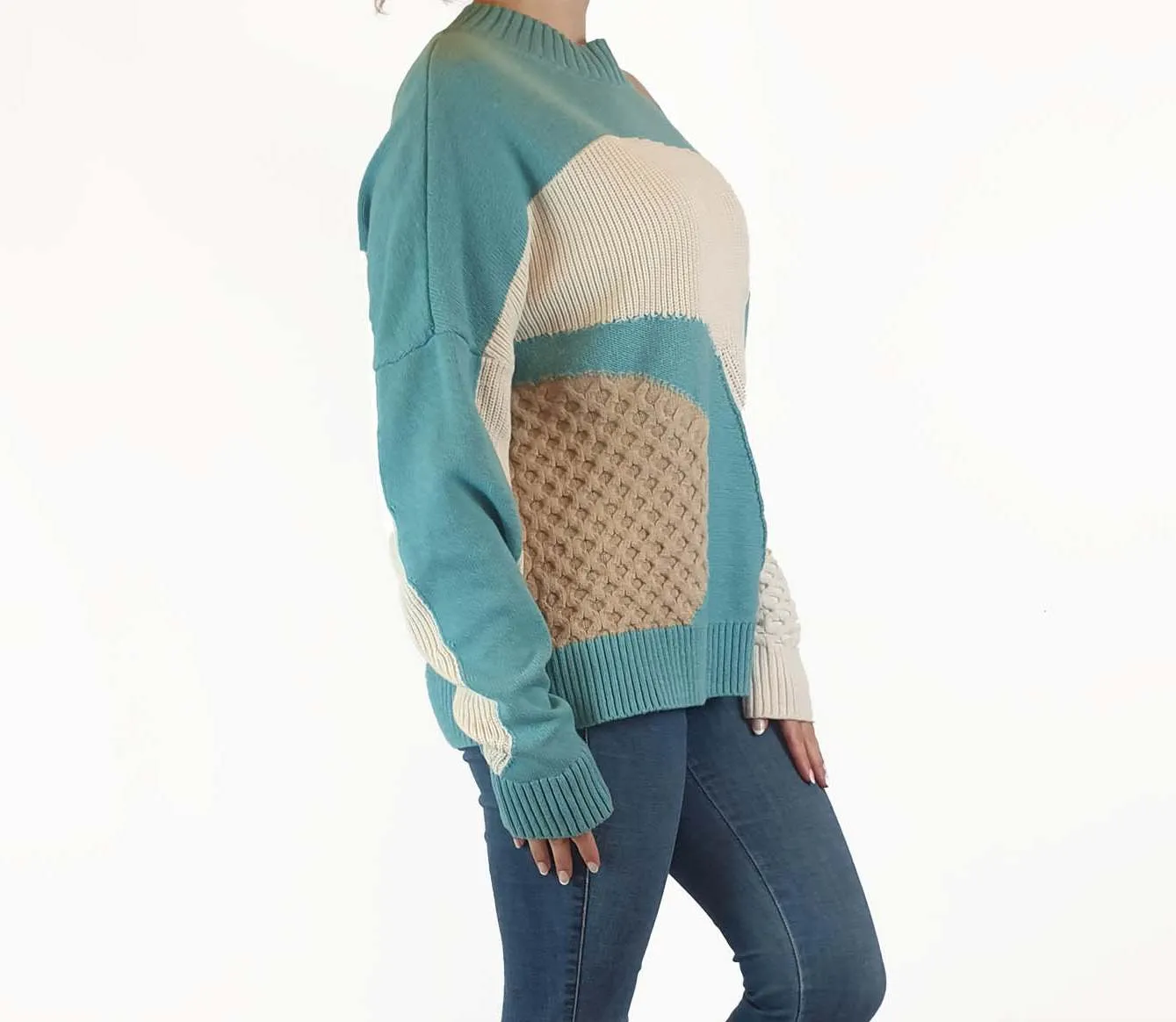 Cos wool-cotton uniquely textured patchwork jumper size S