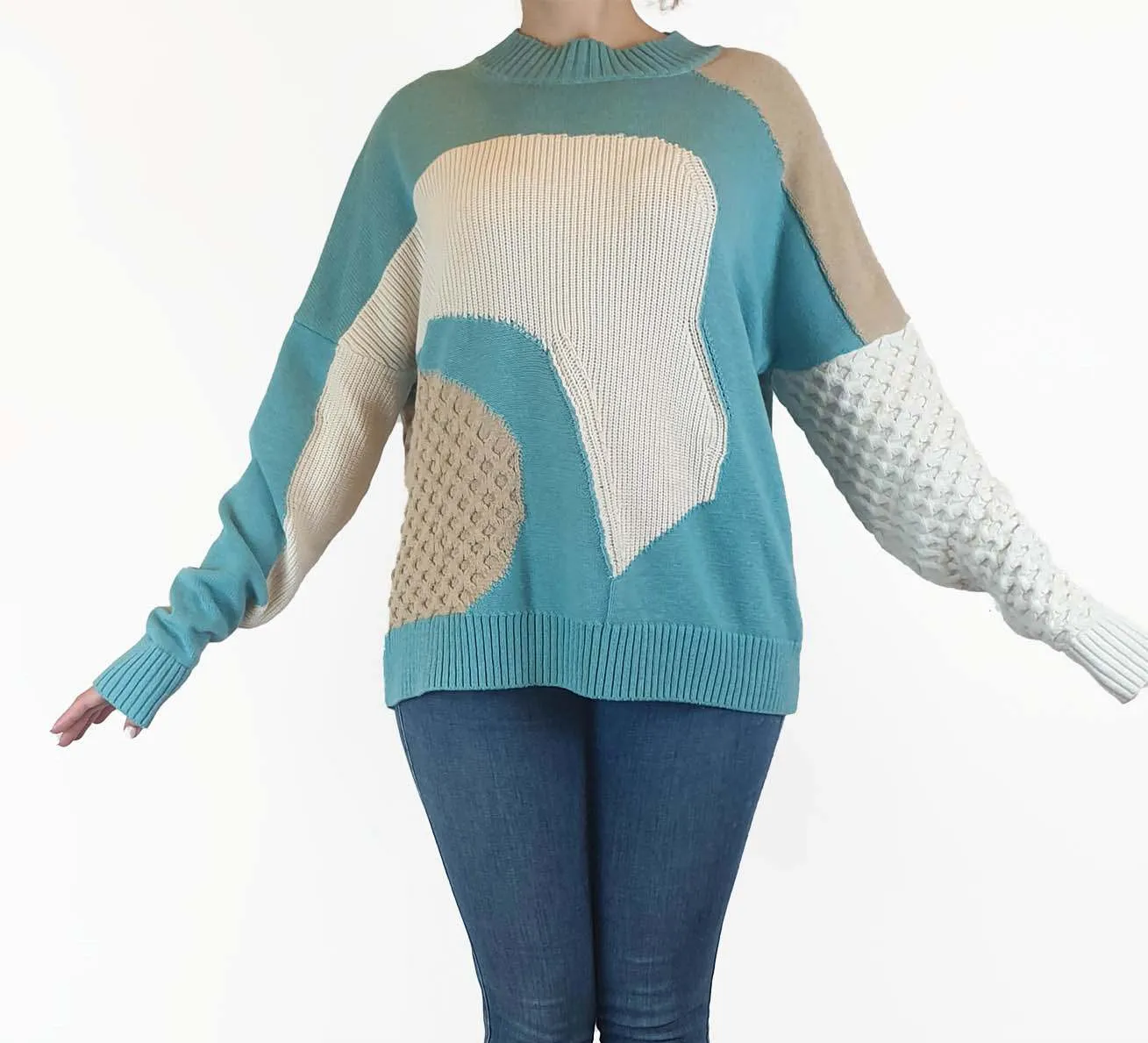 Cos wool-cotton uniquely textured patchwork jumper size S