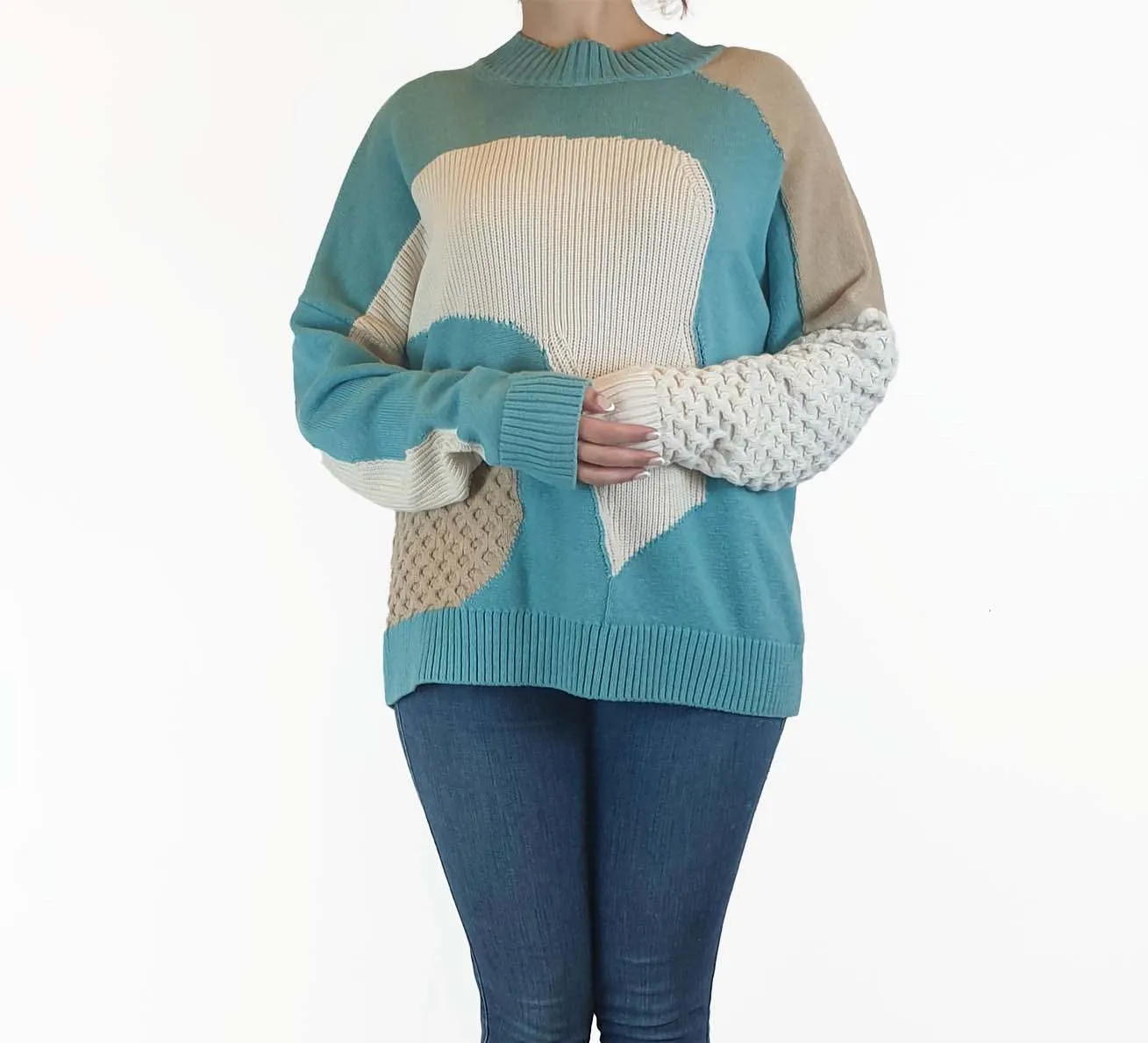 Cos wool-cotton uniquely textured patchwork jumper size S