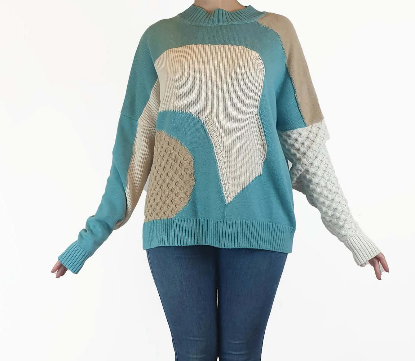 Cos wool-cotton uniquely textured patchwork jumper size S