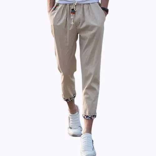 Cotton Linen Elastic Waist Casual Pants