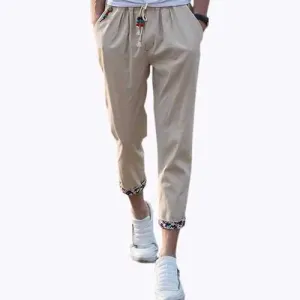 Cotton Linen Elastic Waist Casual Pants