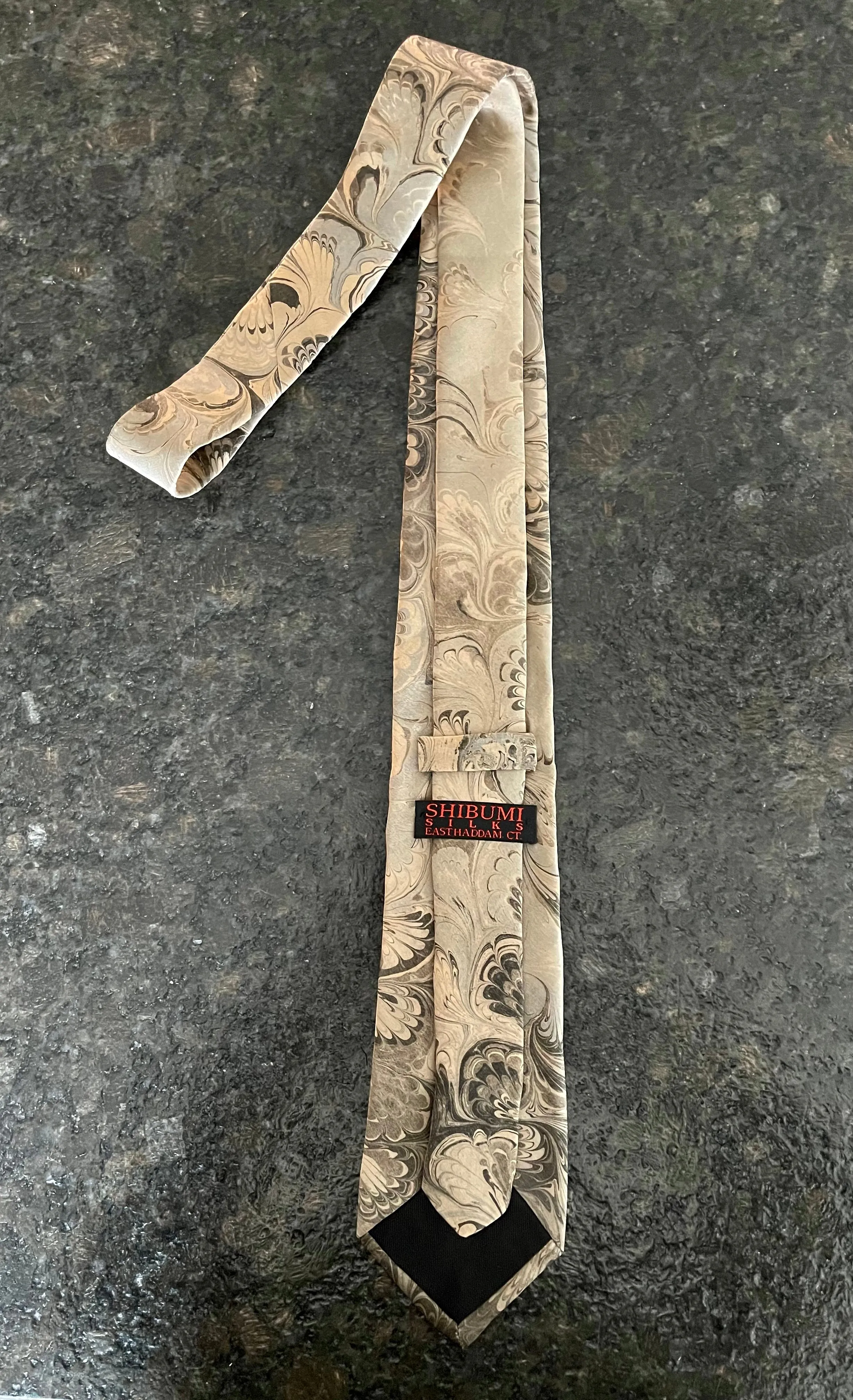 Dark Beige bouquet   3” Silk Tie  water marbled