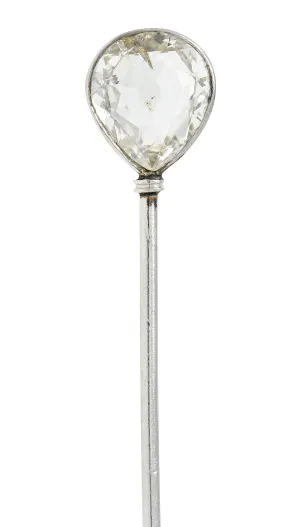 Edwardian 0.80 CTW Old Pear Cut Diamond Platinum Stickpin