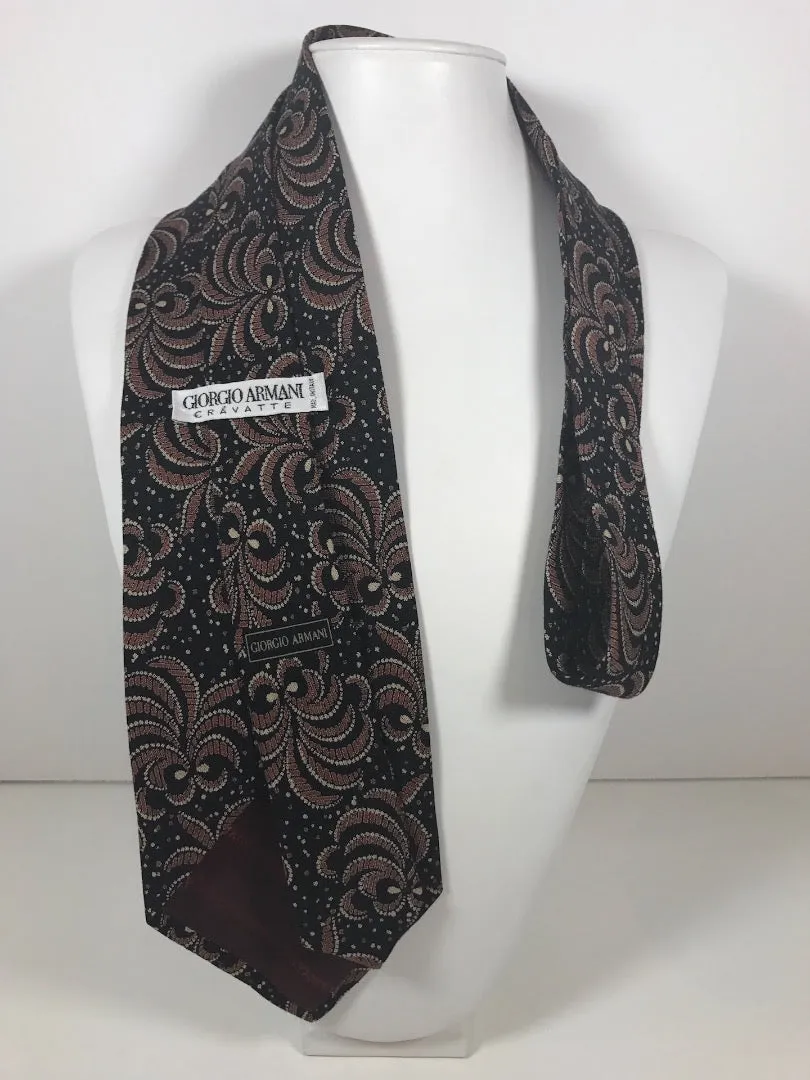 GIORGIO ARMANI Navy Neck Tie w/Fleur De Lis Pattern 56 in.