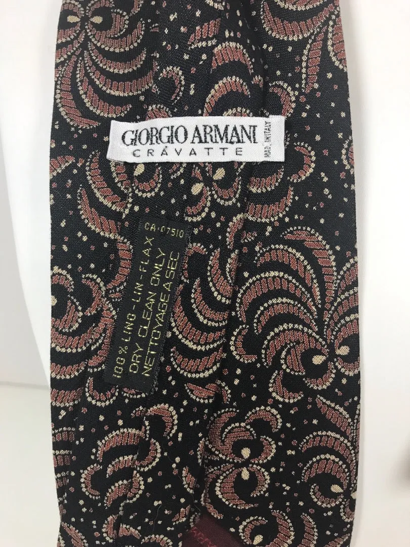 GIORGIO ARMANI Navy Neck Tie w/Fleur De Lis Pattern 56 in.