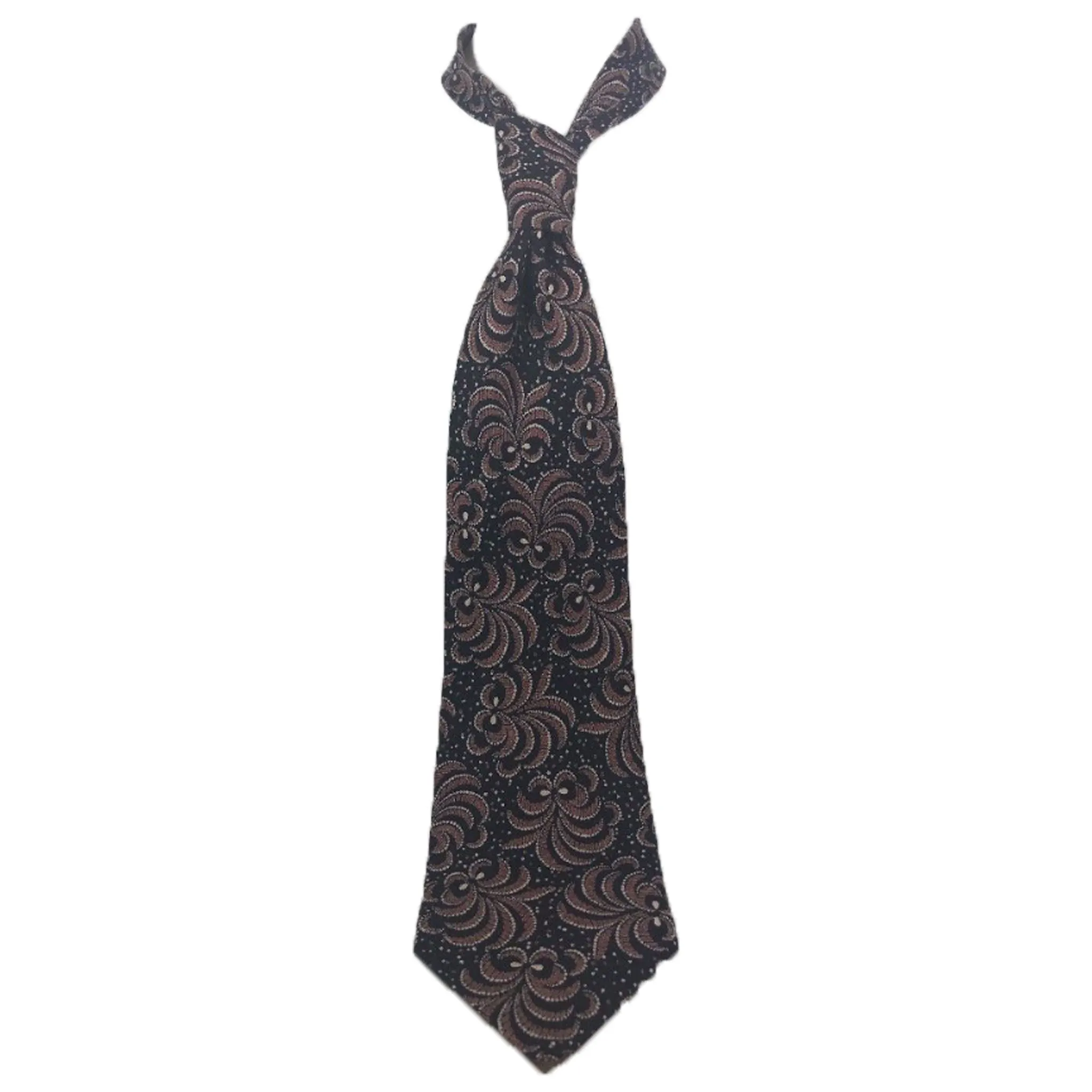 GIORGIO ARMANI Navy Neck Tie w/Fleur De Lis Pattern 56 in.
