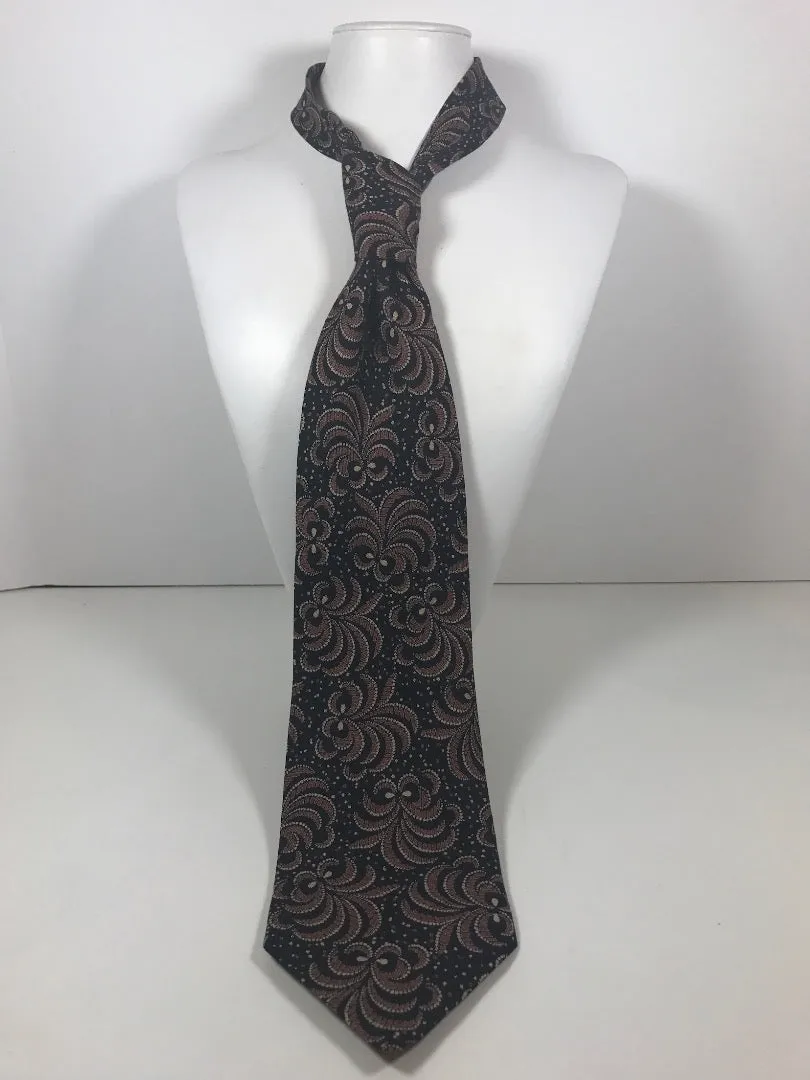 GIORGIO ARMANI Navy Neck Tie w/Fleur De Lis Pattern 56 in.