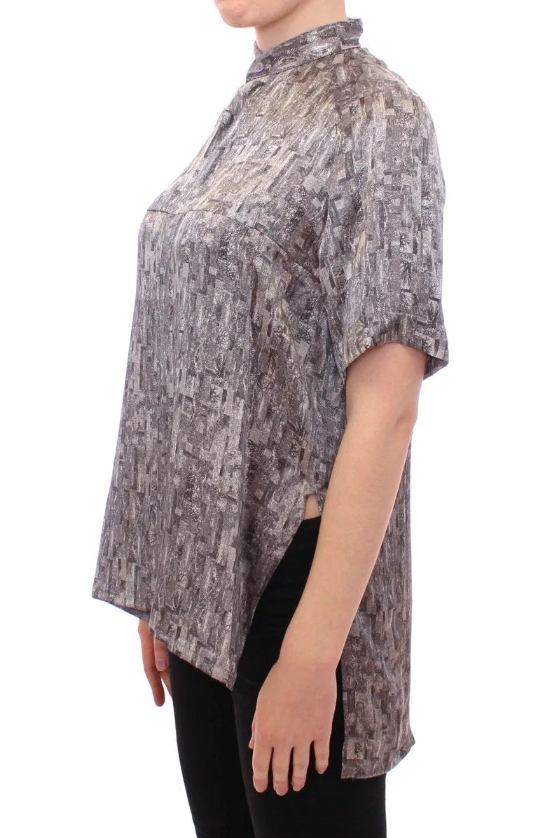 Gray Silk Top Shirt Blouse