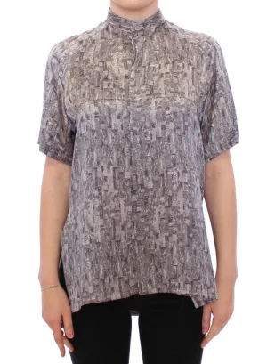 Gray Silk Top Shirt Blouse