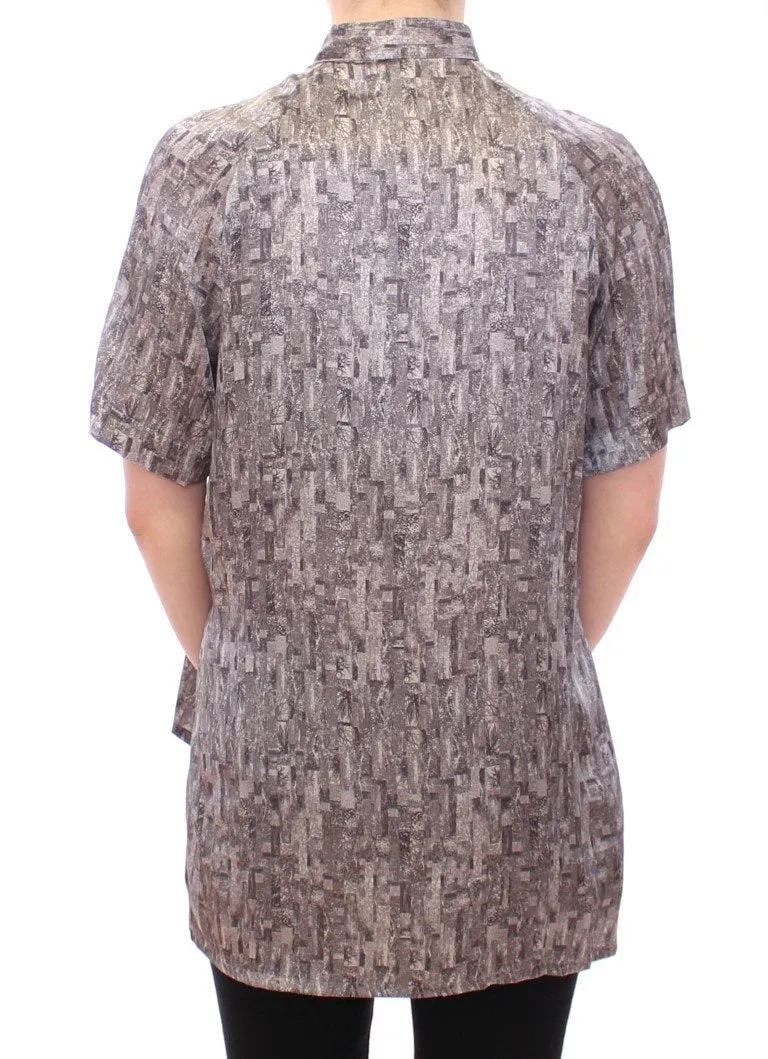 Gray Silk Top Shirt Blouse