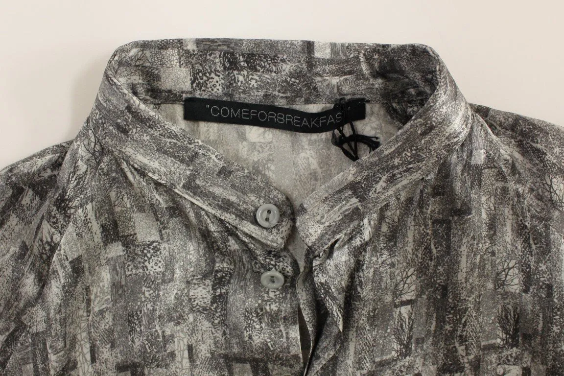 Gray Silk Top Shirt Blouse