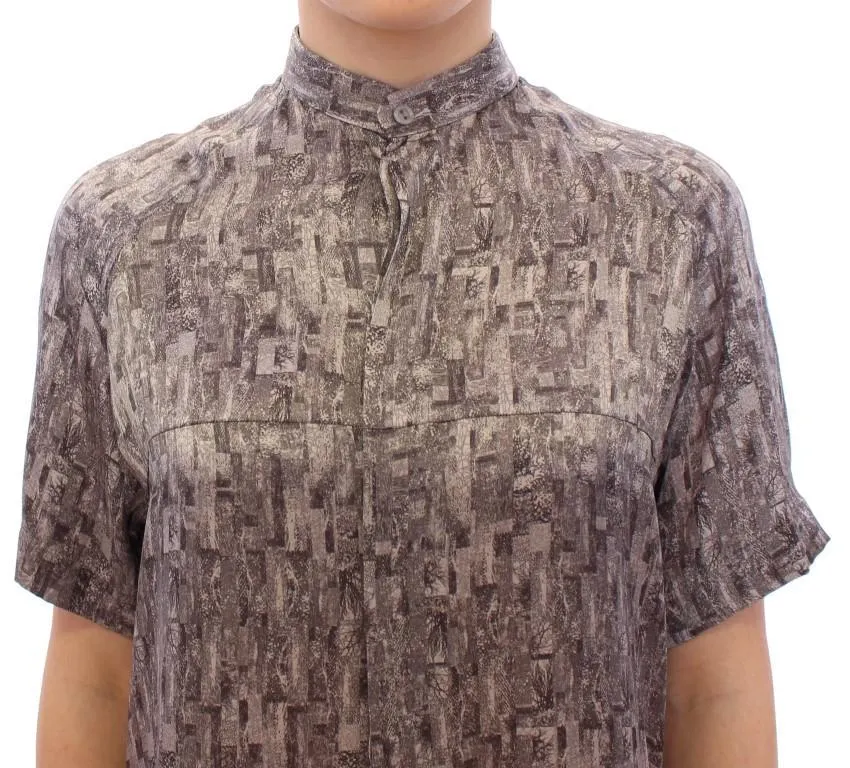 Gray Silk Top Shirt Blouse