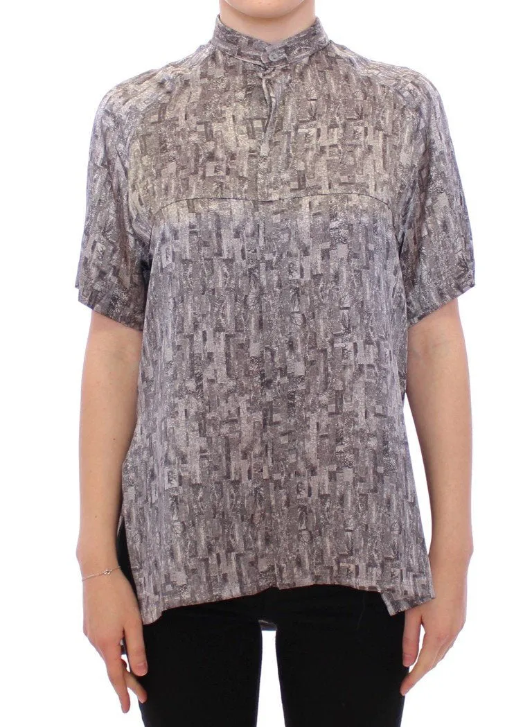 Gray Silk Top Shirt Blouse