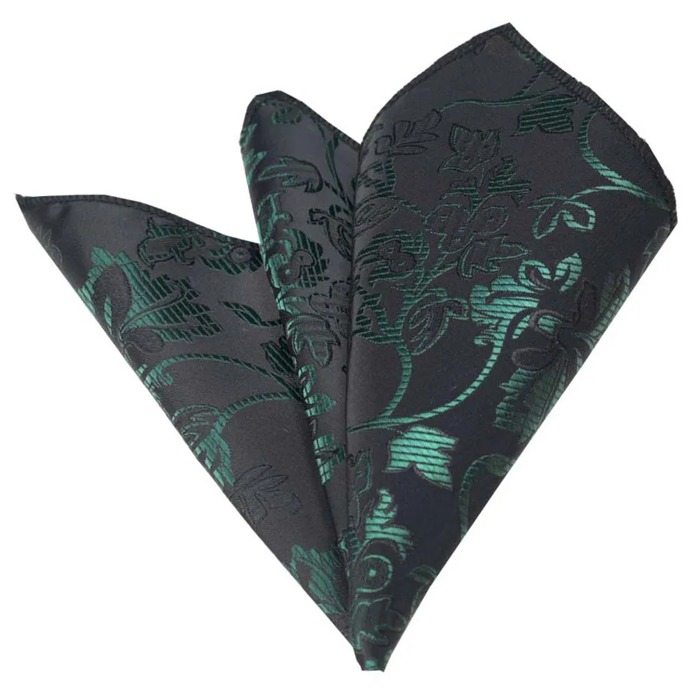 Green Black Paisley Mens Pocket Square - Premium Silk Handkerchiefs for Suits