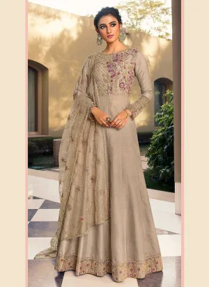 Grey Heavy Neck Embroidered Gown Style Anarkali