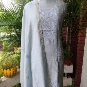 Grey Pure Chanderi Chikankari Salwar Suit