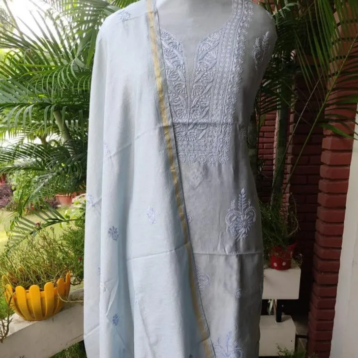 Grey Pure Chanderi Chikankari Salwar Suit