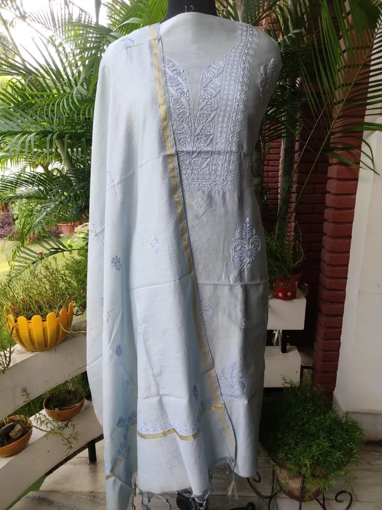 Grey Pure Chanderi Chikankari Salwar Suit