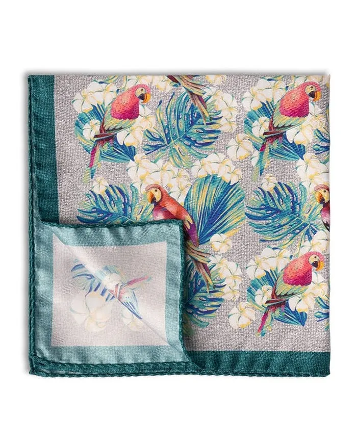 Grey Silk Parrot Pocket Square
