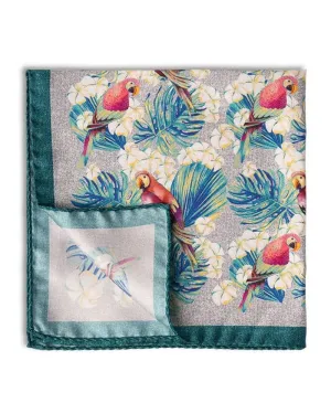 Grey Silk Parrot Pocket Square