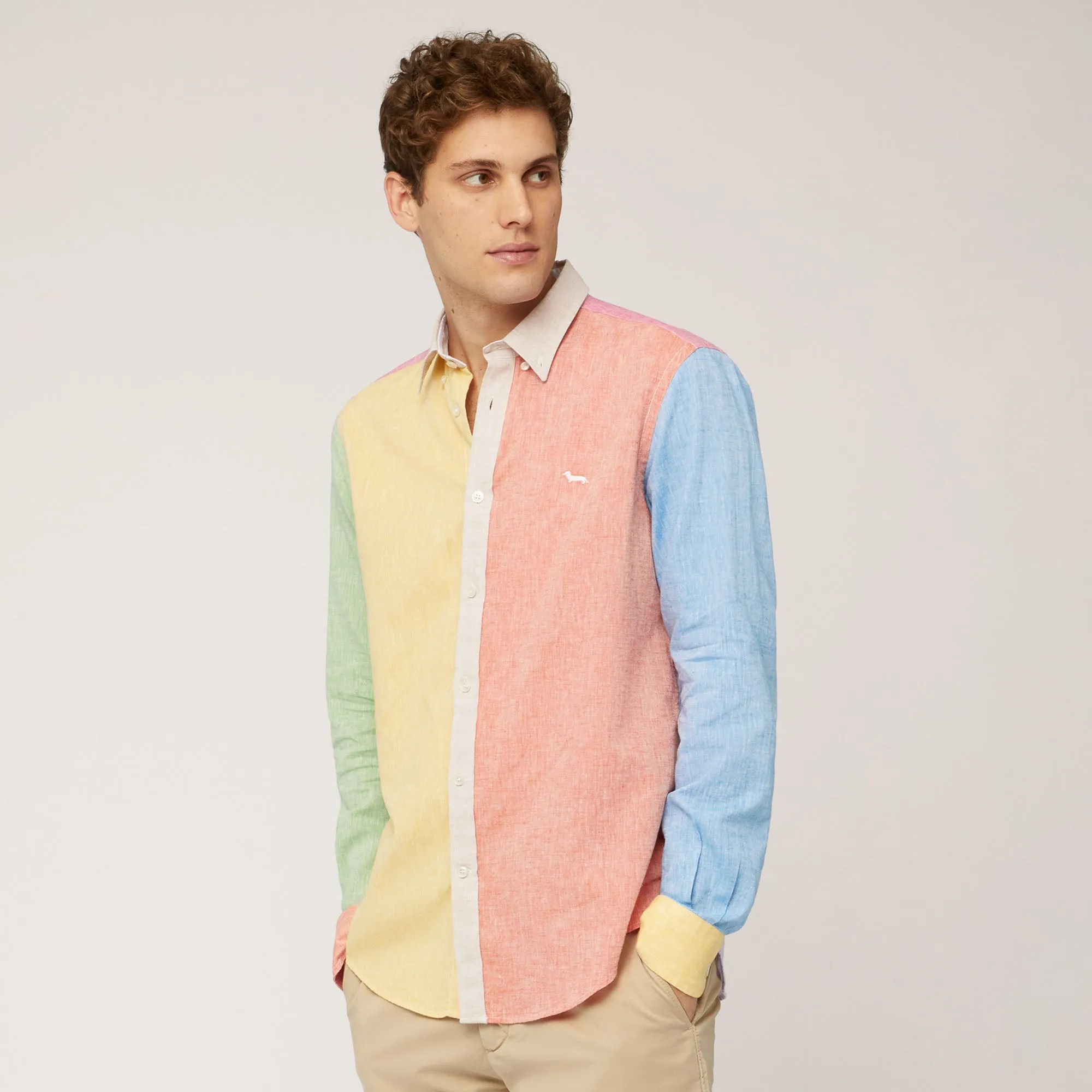 Harmont & Blaine Cotton and Linen Patchwork Shirt - Light Yellow