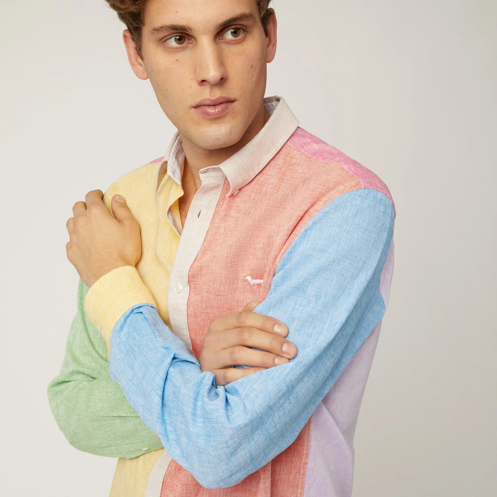 Harmont & Blaine Cotton and Linen Patchwork Shirt - Light Yellow