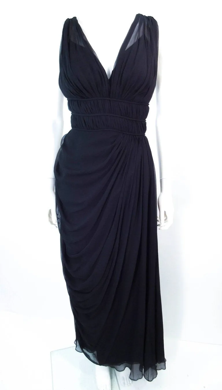 HELEN ROSE Circa Late 1950s Black Silk Chiffon Gown, Size 2-4
