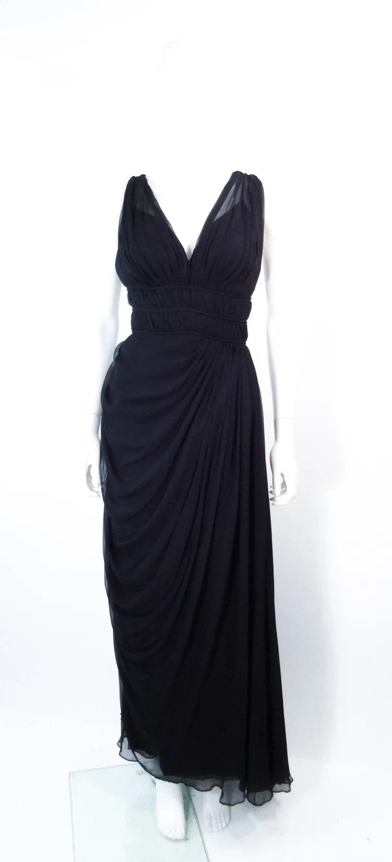 HELEN ROSE Circa Late 1950s Black Silk Chiffon Gown, Size 2-4