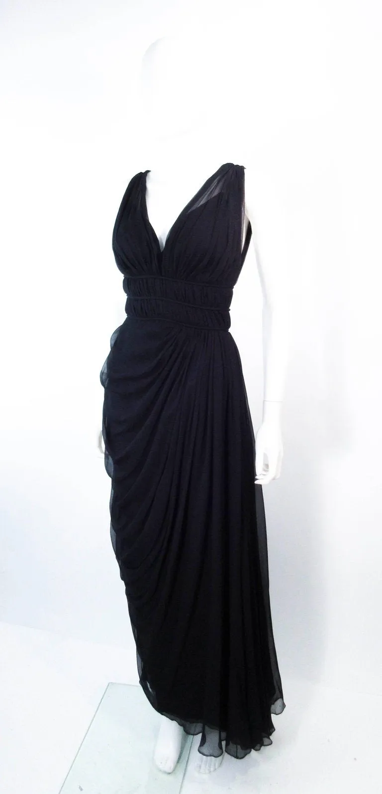 HELEN ROSE Circa Late 1950s Black Silk Chiffon Gown, Size 2-4