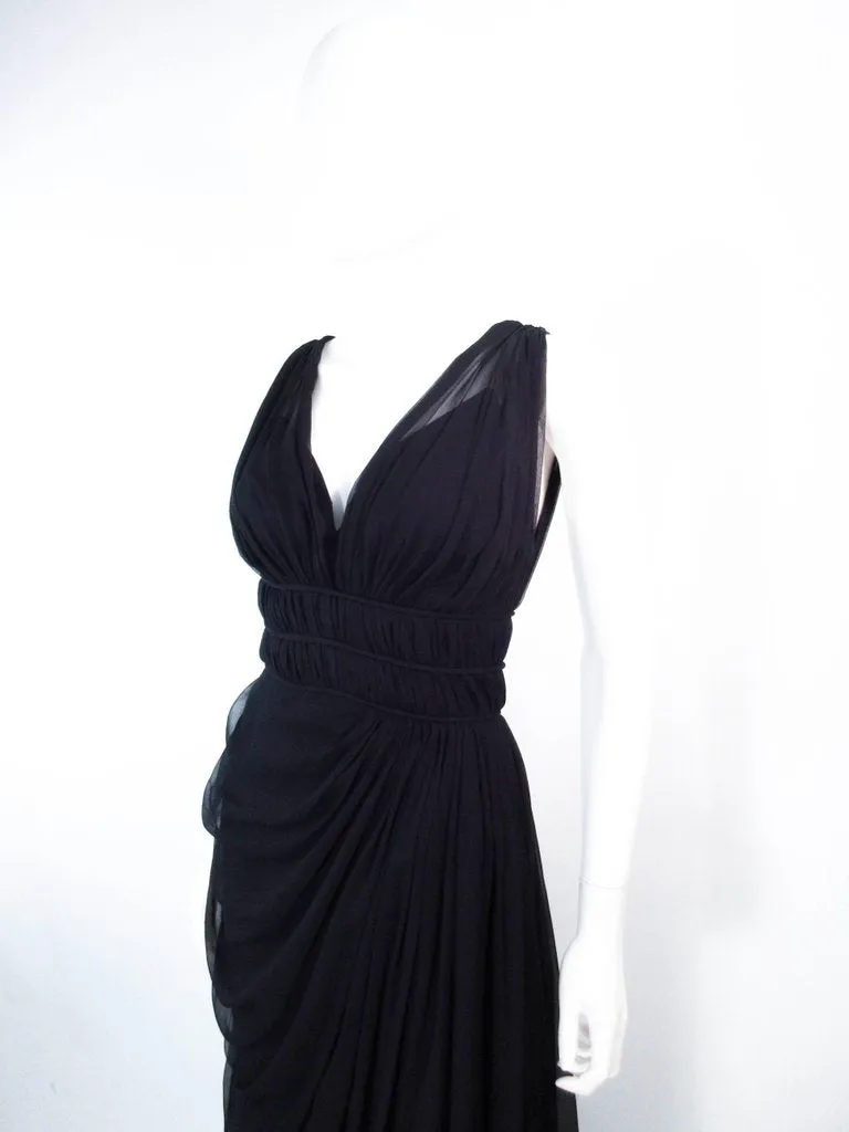 HELEN ROSE Circa Late 1950s Black Silk Chiffon Gown, Size 2-4