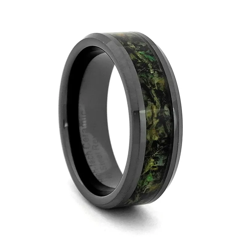High-Tech Ceramic Wedding Ring With Camouflage Inlay, Size 10 (93609)