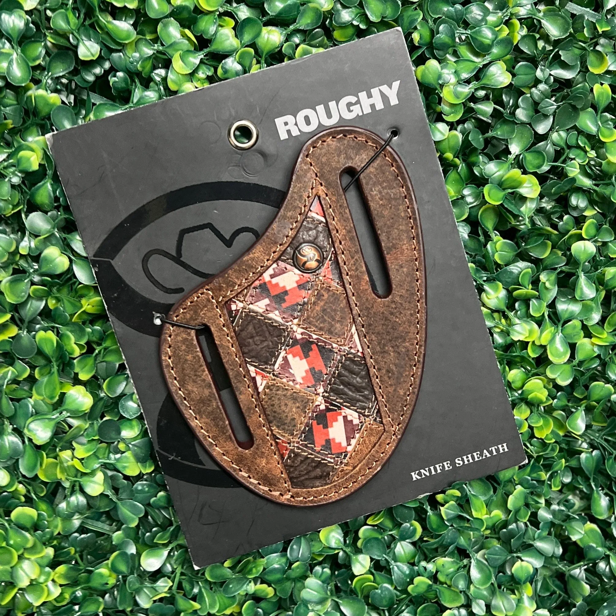 HOOEY  "TAHONTA" ROUGHY PATCHWORK PANCAKE KNIFE SHEATH BROWN